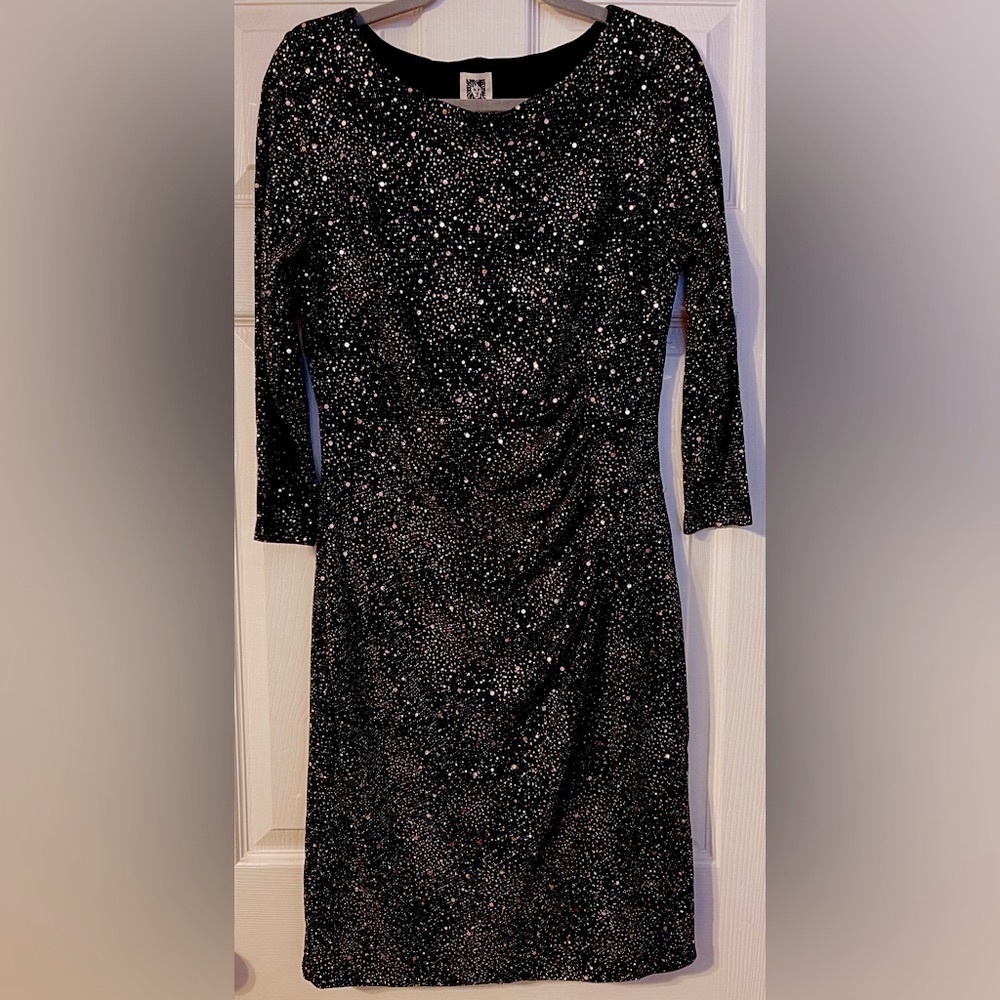 Anne Klein Black and White Speckled Midi Dress